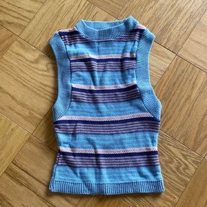 Nasty Gal Blue Striped Sleeveless Sweater Small